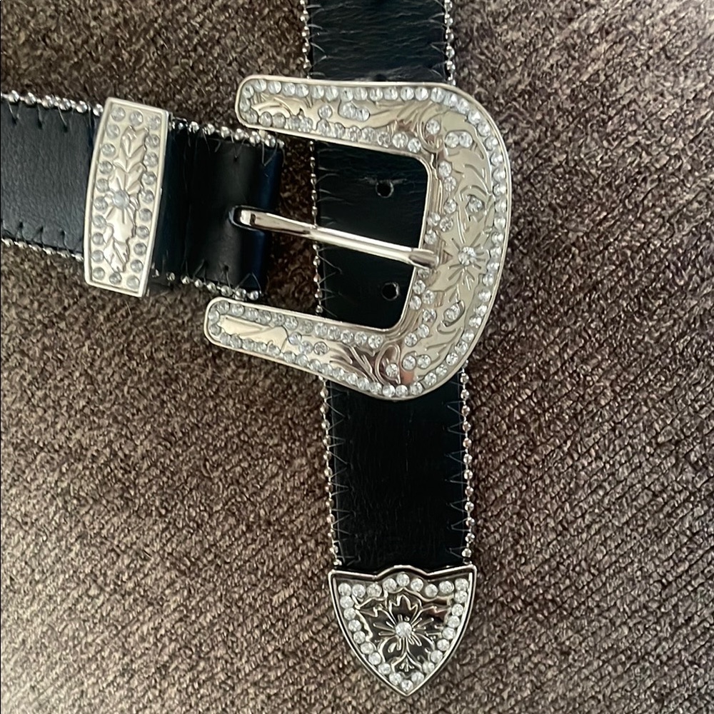 Stylish Black Belt with Silver and Rhinestone Details
